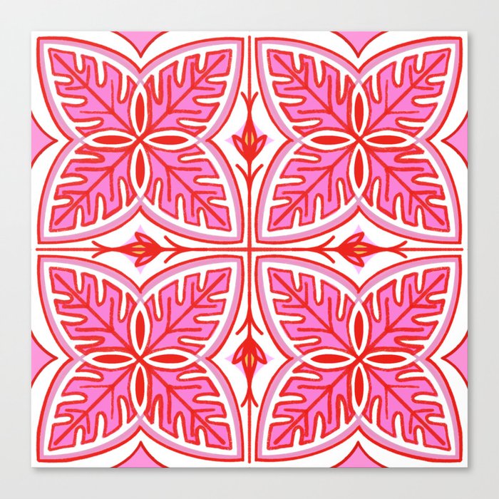 Pink and White Modern Tropical Leaves Canvas Print