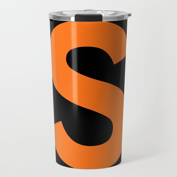 Letter S (Orange & Black) Travel Mug