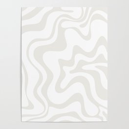 Liquid Swirl Abstract Pattern in Nearly White and Pale Stone Poster