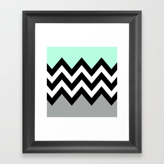 DOUBLE COLORBLOCK CHEVRON {MINT/BLACK/GRAY} Framed Art Print