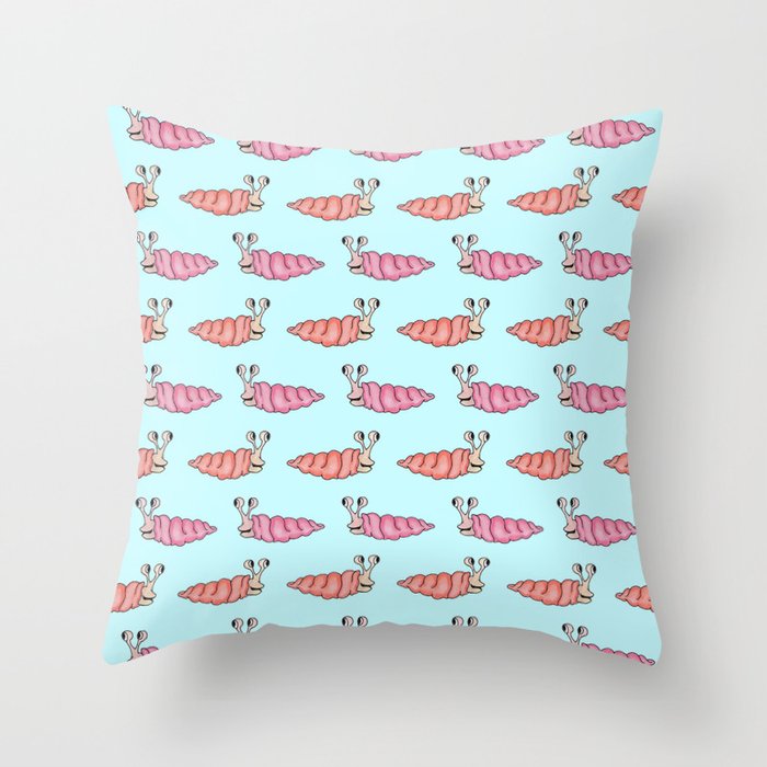 Cute Pink and Coral Sea Snails Illustration Pattern Throw Pillow