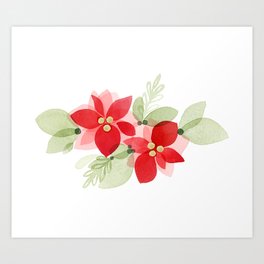 Holiday Poinsetta Bouquet Watercolor Art Print