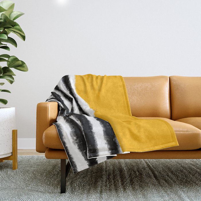 Watercolor Striped Yellow Black Throw Blanket