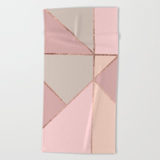 Modern rose gold peach blush pink color block Beach Towel
