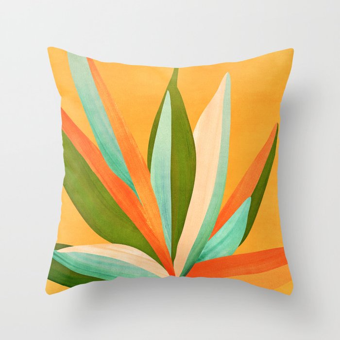 Summer Cactus Botanical Painting Throw Pillow