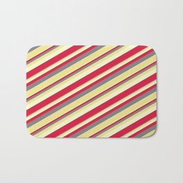 [ Thumbnail: Gray, Tan, Light Yellow & Crimson Colored Lines Pattern Bath Mat ]