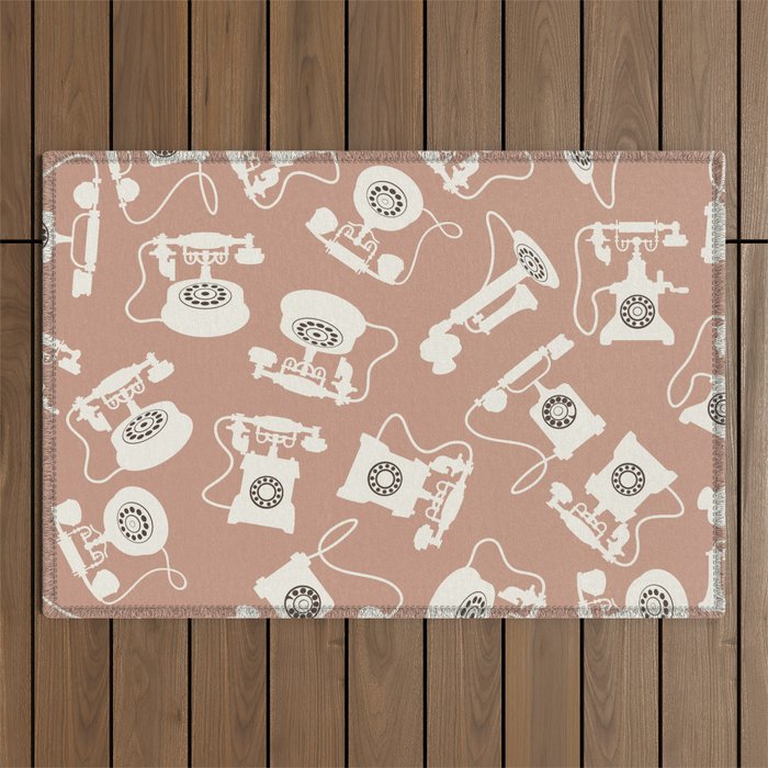 Vintage Rotary Dial Telephone Pattern on Light Brown Outdoor Rug