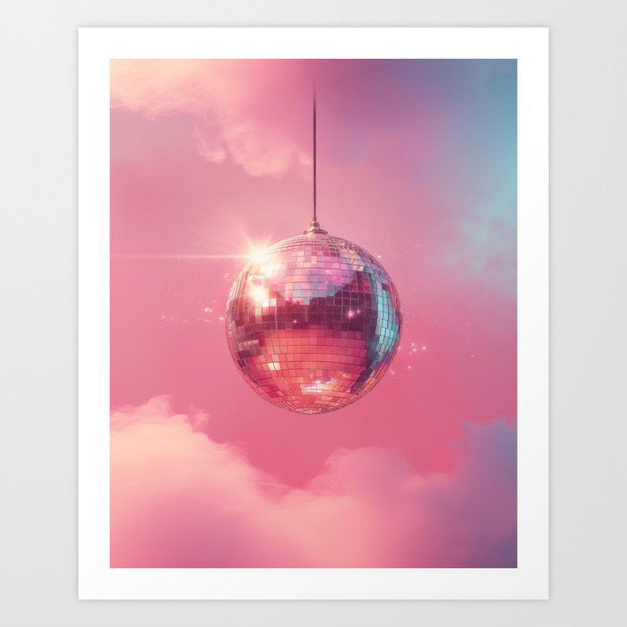 Pink Paradise: A Disco Ball Dances Across the Rosy Sky Art Print