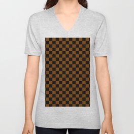 Black Checkered And Chocolate Brown Modern Shape Geometric V Neck T Shirt