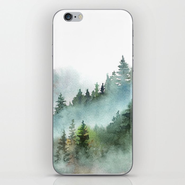 Watercolor Pine Forest Mountains in the Fog iPhone Skin