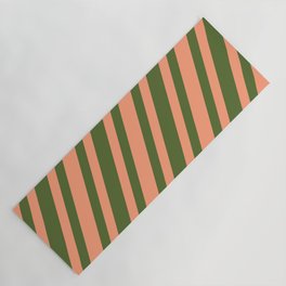 [ Thumbnail: Dark Olive Green & Light Salmon Colored Lines Pattern Yoga Mat ]