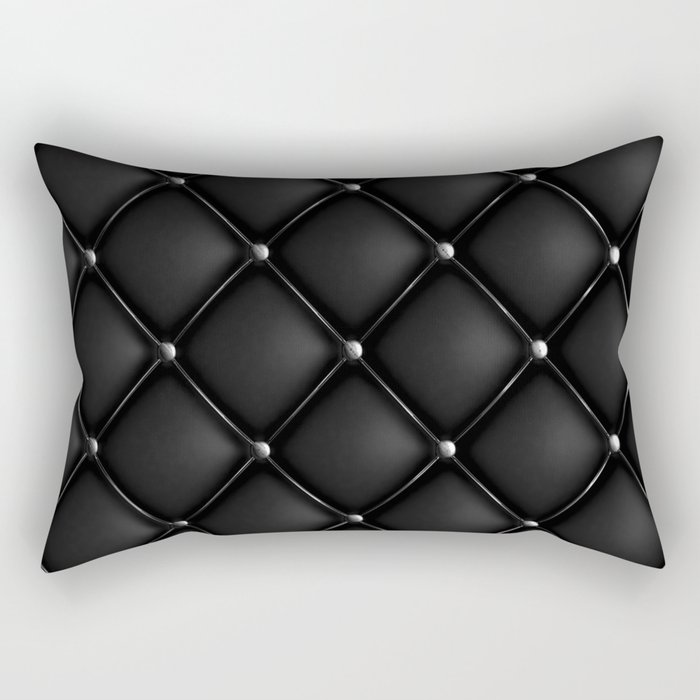 Black Quilted Leather Rectangular Pillow