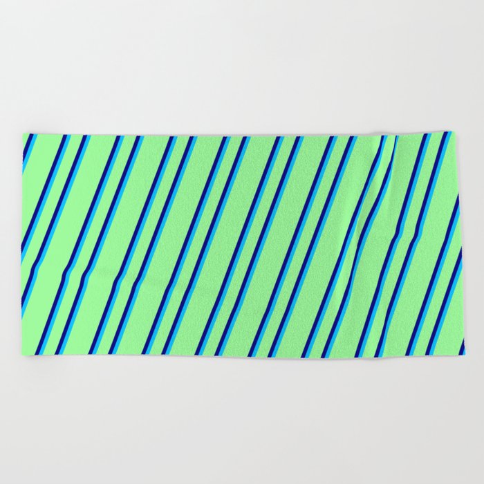 Green, Blue & Deep Sky Blue Colored Stripes Pattern Beach Towel