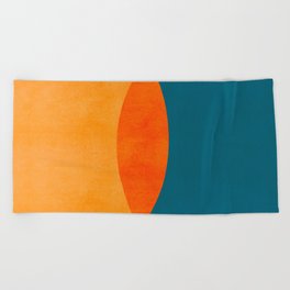 Mid Century Eclipse / Abstract Geometric Beach Towel | Teal, Maximal, Graphicdesign, Bright, Colorful, Colorblock, Abstract, Orange, Modern, Circles 