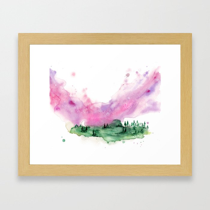 Pink and Green Watercolour Landscape Painting Framed Art Print