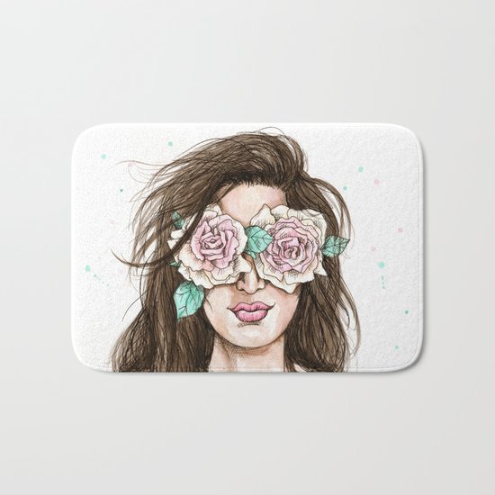 white roses in their eyes (female version) Bath Mat