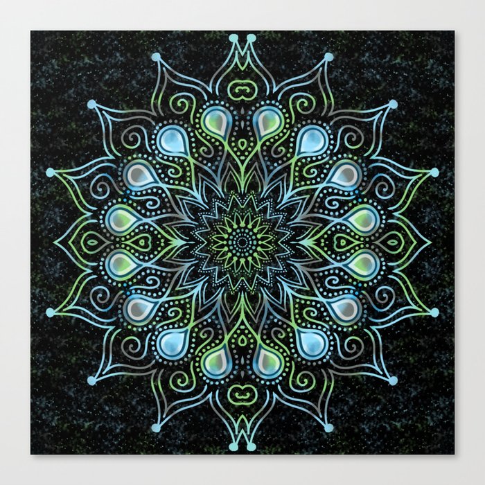 Inspiring Green and Blue Diamond Mandala Canvas Print