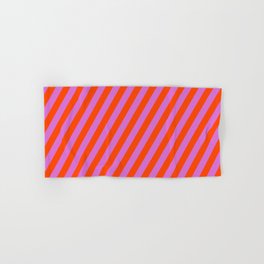[ Thumbnail: Red & Orchid Colored Lines/Stripes Pattern Hand & Bath Towel ]