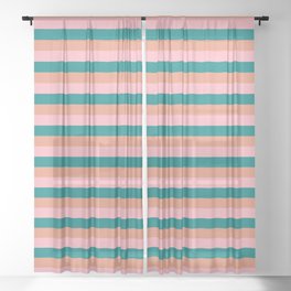 [ Thumbnail: Light Pink, Teal & Dark Salmon Colored Lines/Stripes Pattern Sheer Curtain ]