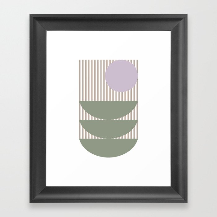Lines and Shapes in Moss and Lilac Framed Art Print