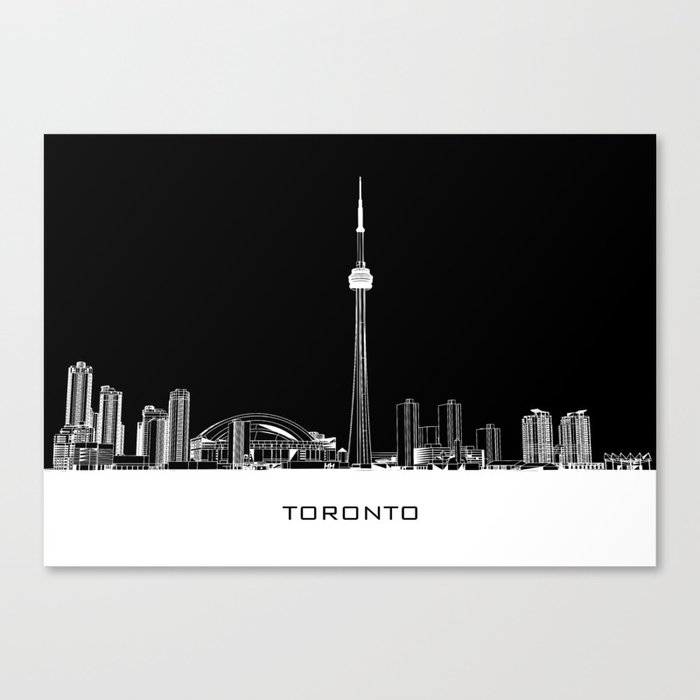 Toronto Skyline - White ground / Black Background Canvas Print