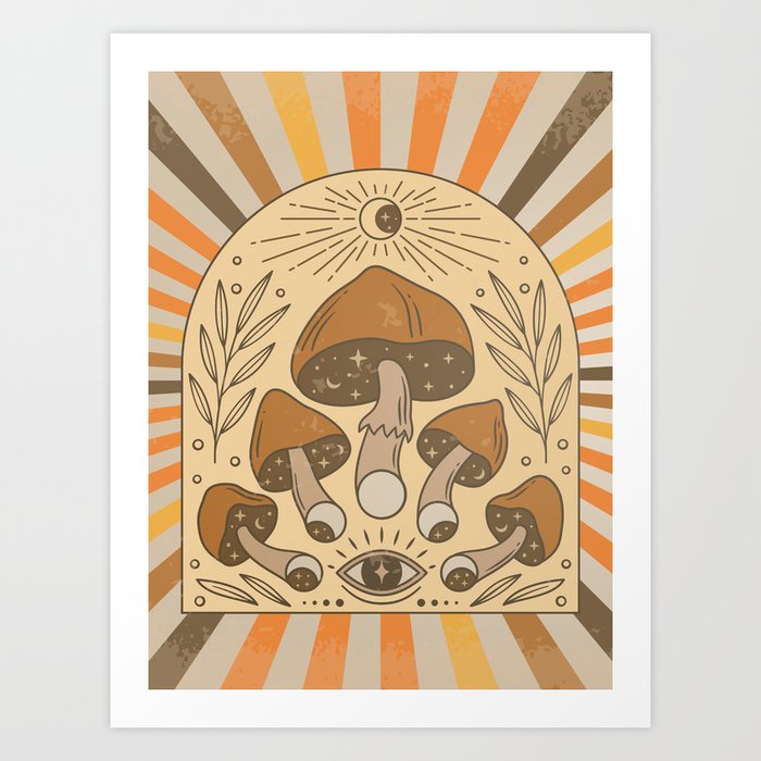 Psychedelic Retro Mushroom Art Print