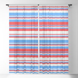 [ Thumbnail: Blue, Red & Mint Cream Colored Stripes Pattern Sheer Curtain ]