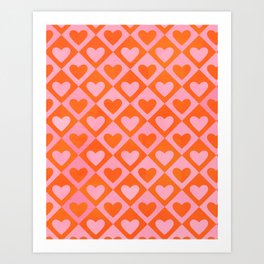 Pink And Orange Retro Hearts Art Print