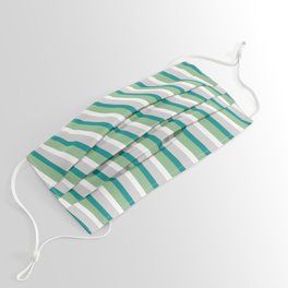 [ Thumbnail: Dark Cyan, Dark Sea Green, White, and Light Gray Colored Lined/Striped Pattern Face Mask ]