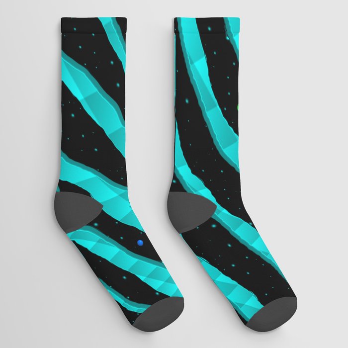 Ripped SpaceTime Stripes - Cyan Socks