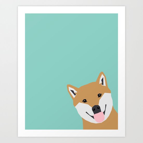 Shiba Inu Peek - cute shiba doge peeking funny dog art print mint turquoise customizable dog gift Art Print
