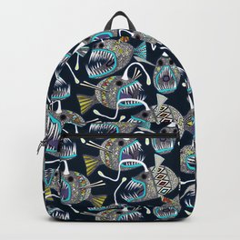 deep sea anglerfish Backpack | Sharonturner, Illustration, Deepsea, Sea, Luminescence, Indigo, Teeth, Bioluminescence, Scary, Fish 