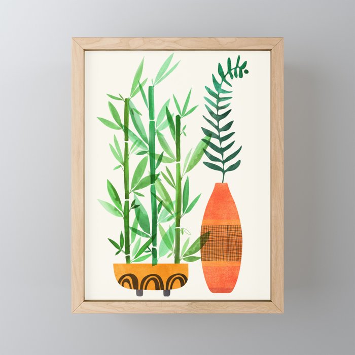 Bamboo and Fern Botanical Illustration Framed Mini Art Print