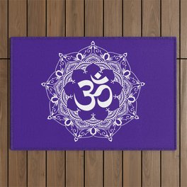 Om - white Floral Mandala - violet Outdoor Rug