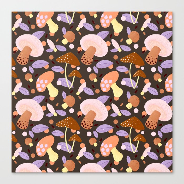 Brown and purple mushroom pattern Canvas Print