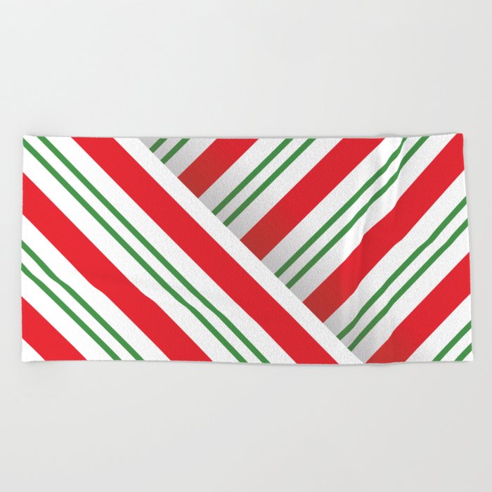 Candy Cane Stripes (red/green/white) Beach Towel