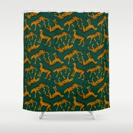 Tigers (Dark Green and Marigold) Shower Curtain