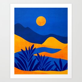 Moonrise Mountains / Blue and Orange Art Print