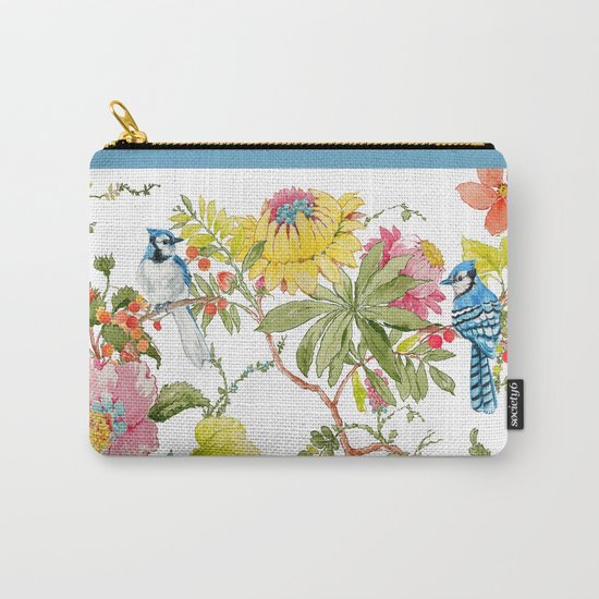 Bluejay Bird Day Floral Carry-All Pouch