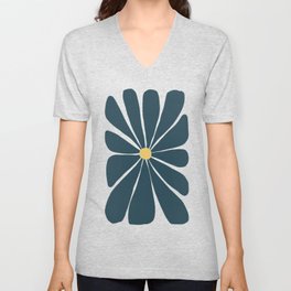 Charcoal and Yellow Ochre Big Funky Flower V Neck T Shirt