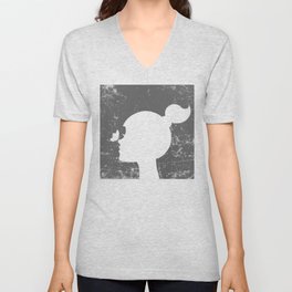 Girl and Butterfly V Neck T Shirt