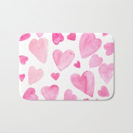 Pink Watercolor Hearts Bath Mat