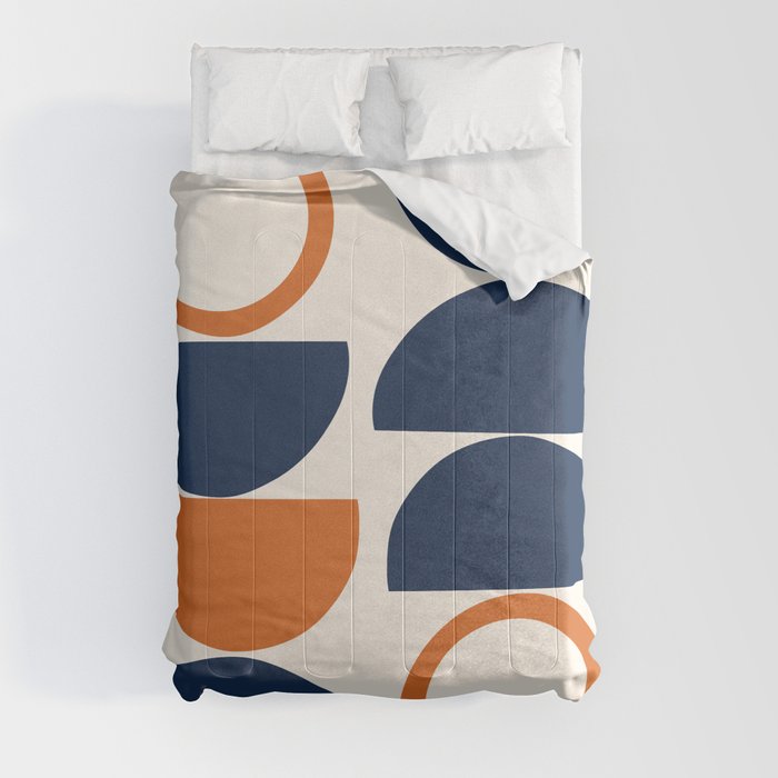 Abstract Shapes 19 in Orange and Navy Blue Comforter