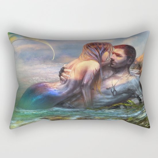 Take my breath away - Mermaid in love with soldier on the beach Rectangular Pillow
