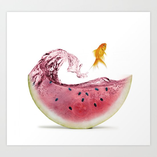 watermelon goldfish Art Print