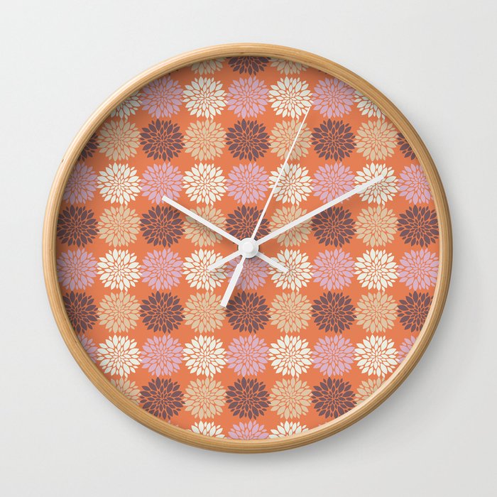 orange peach pink floral aesthetic sea anemone nautical medallion Wall Clock