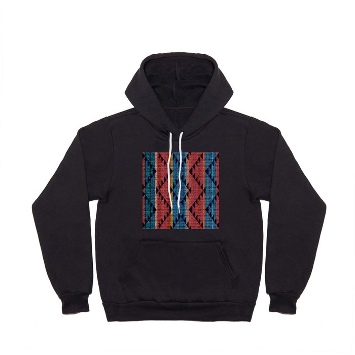 Tribal Pattern on Rustic Coarse Weave Look Colorful Stripes Hoody