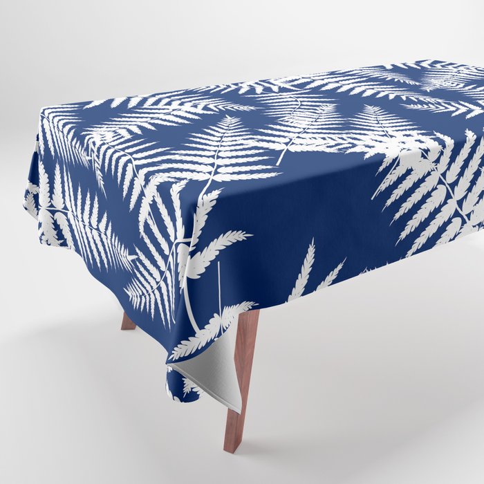 Blue And White Fern Leaf Pattern Tablecloth