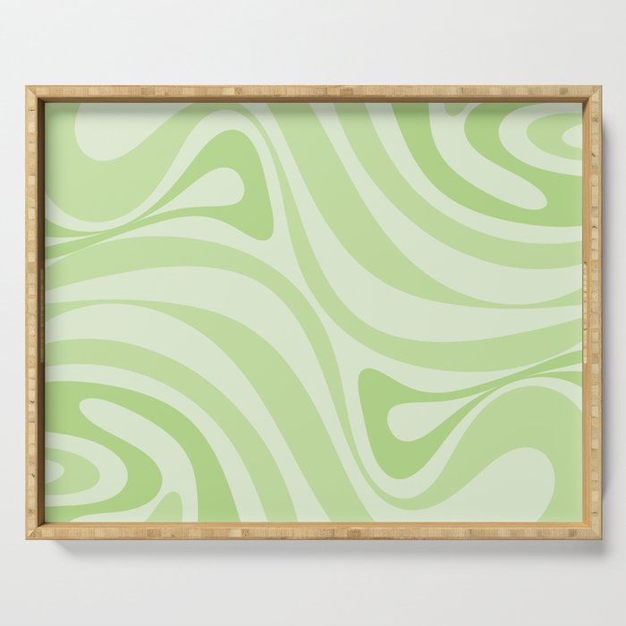 New Groove Retro Swirl Abstract Pattern in Light Pastel Lime Green Serving Tray