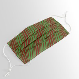 [ Thumbnail: Forest Green and Maroon Colored Lines/Stripes Pattern Face Mask ]